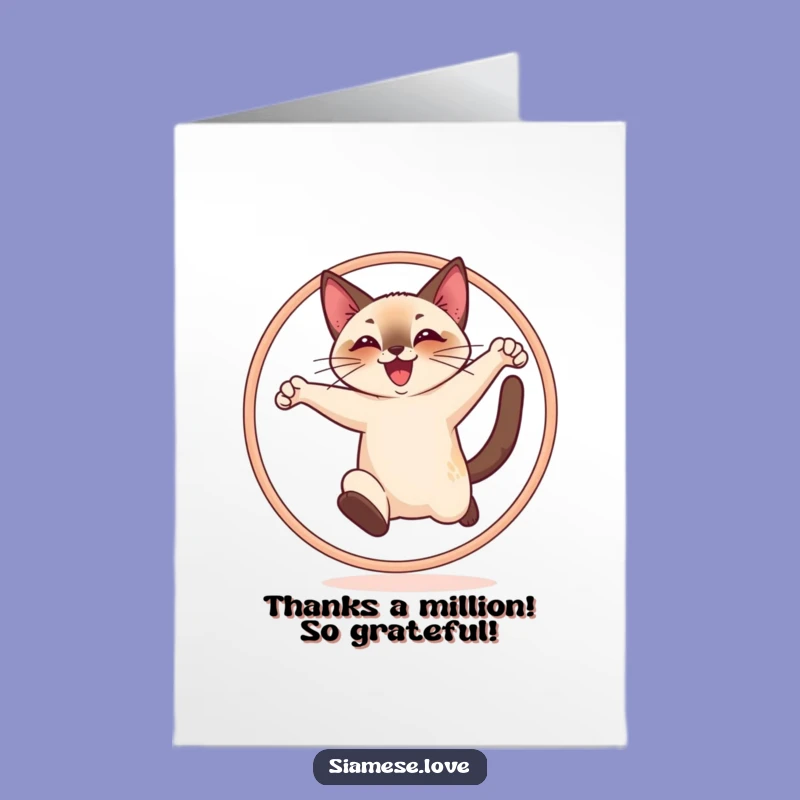 Free Printable Siamese Cat Thank You Card: Joyful Leaping Feline Downloadable