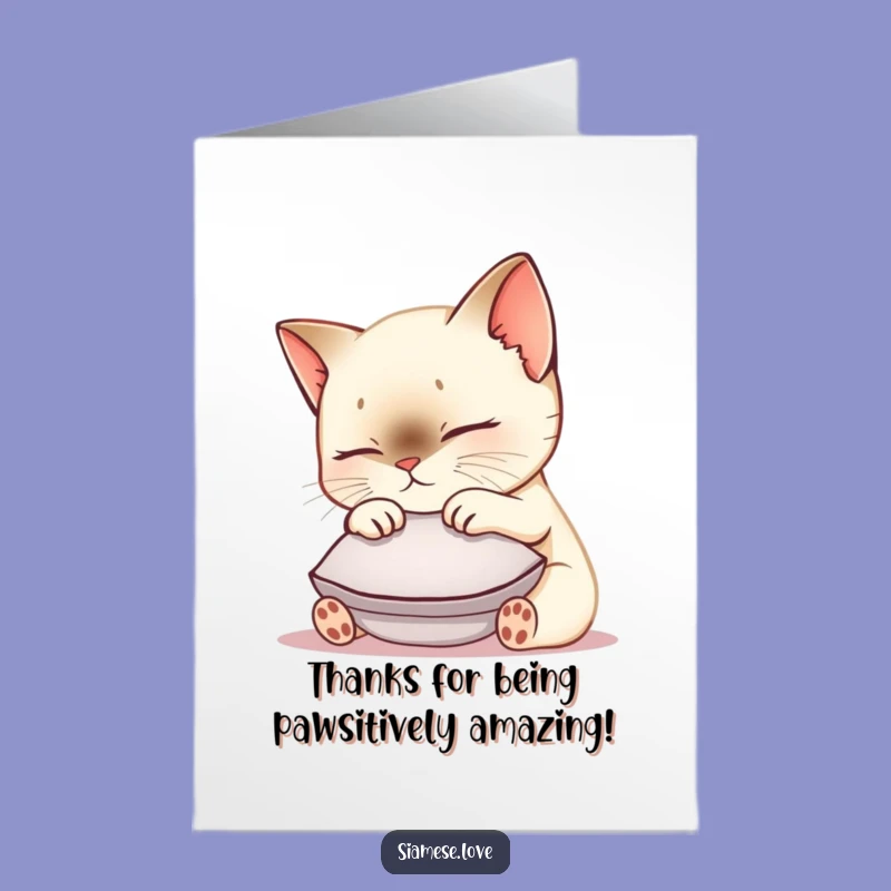 Free Printable Thank You Card: Kawaii Siamese Cat Expressing Gratitude - Funny Downloadable Note