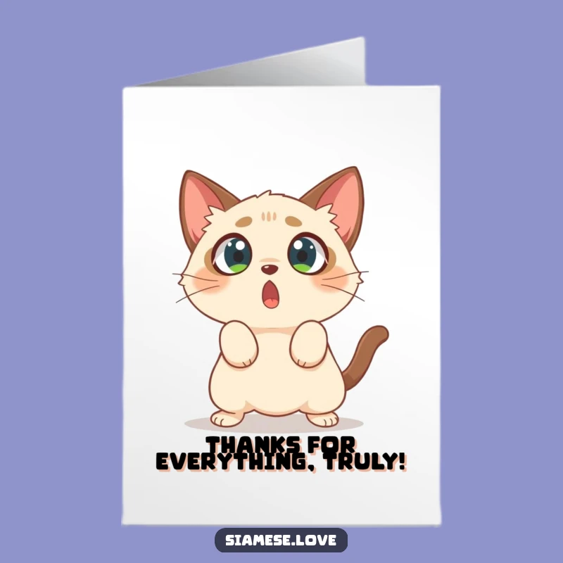 Free Printable Siamese Cat Thank You Card: Funny Surprised Feline Downloadable