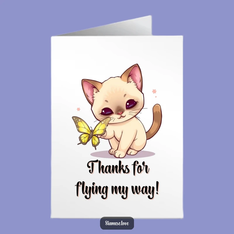 Free Printable Thank You Card: Cat Butterfly Pounce, Funny Downloadable Gratitude