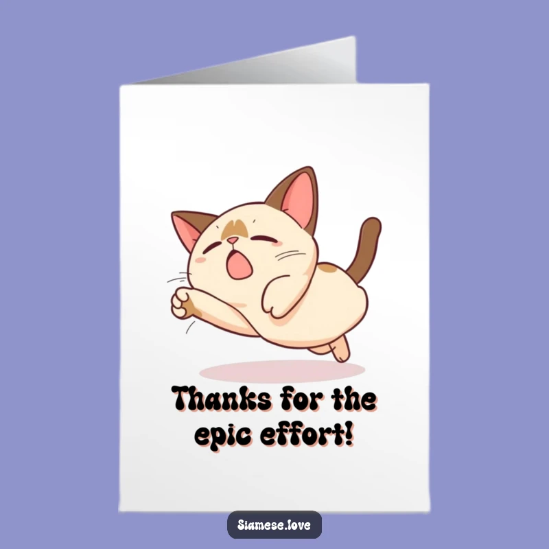 Free Printable Thank You Card: Kawaii Siamese Cat Dive - Charming Downloadable Gift!