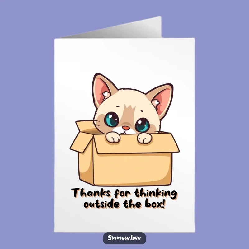 Free Printable Thank You Card: Curious Siamese Cat Box Peek Funny Gratitude Gift
