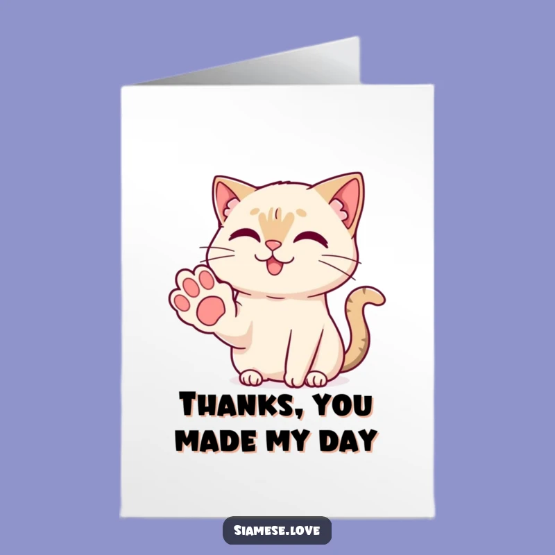 Free Printable Kawaii Siamese Cat Thank You Card: Friendly Paw Gesture Downloadable