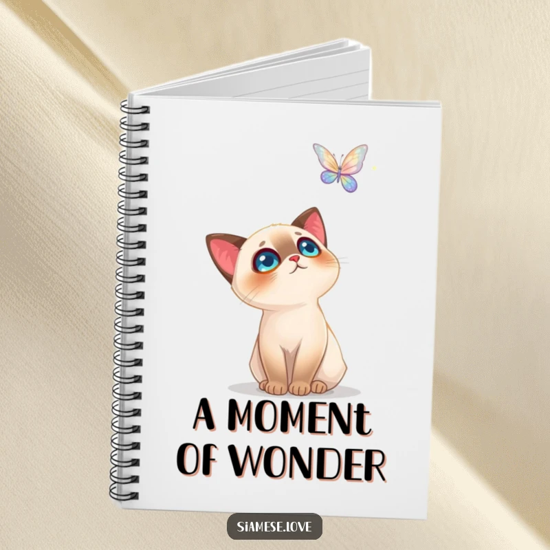 Funny Siamese Cat Notebook: A charming notebook for capturing thoughts, with a cat mesmerized by a sparkling butterfly.