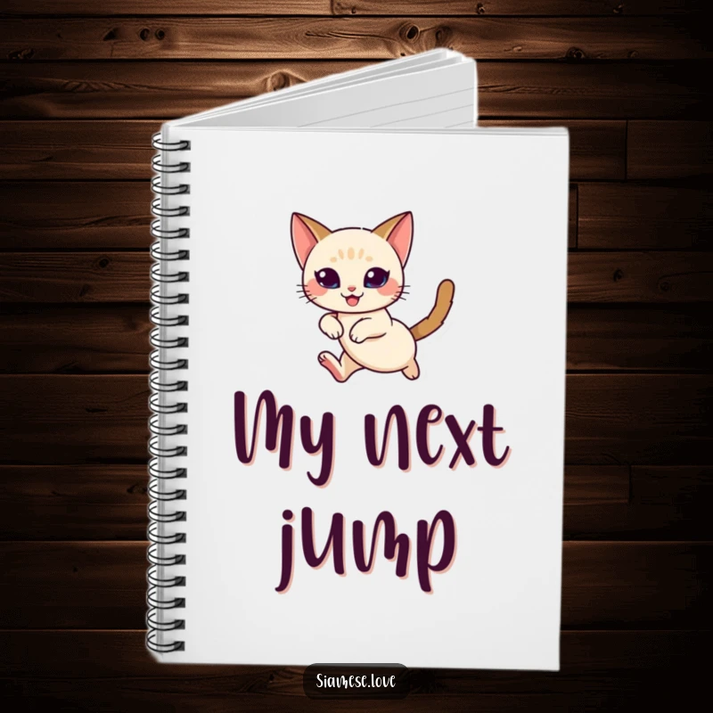 Funny Siamese Cat Notebook: A graceful Siamese cat mid-leap with a joyful expression, perfect for note-taking.