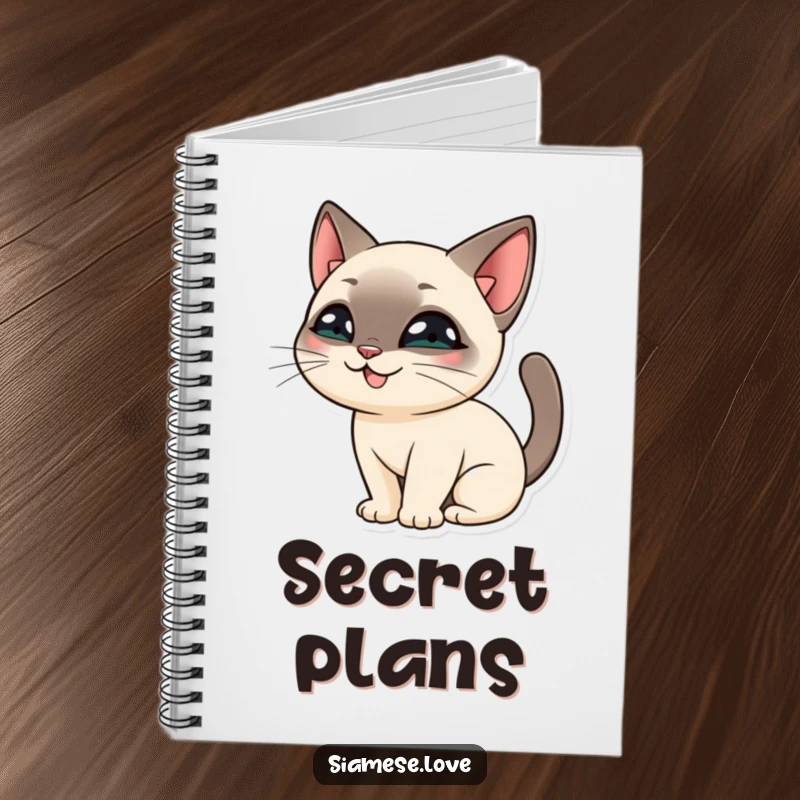 Funny Siamese Cat Notebook: A playful cat character hiding behind its tail with a mischievous smile, great for notes.