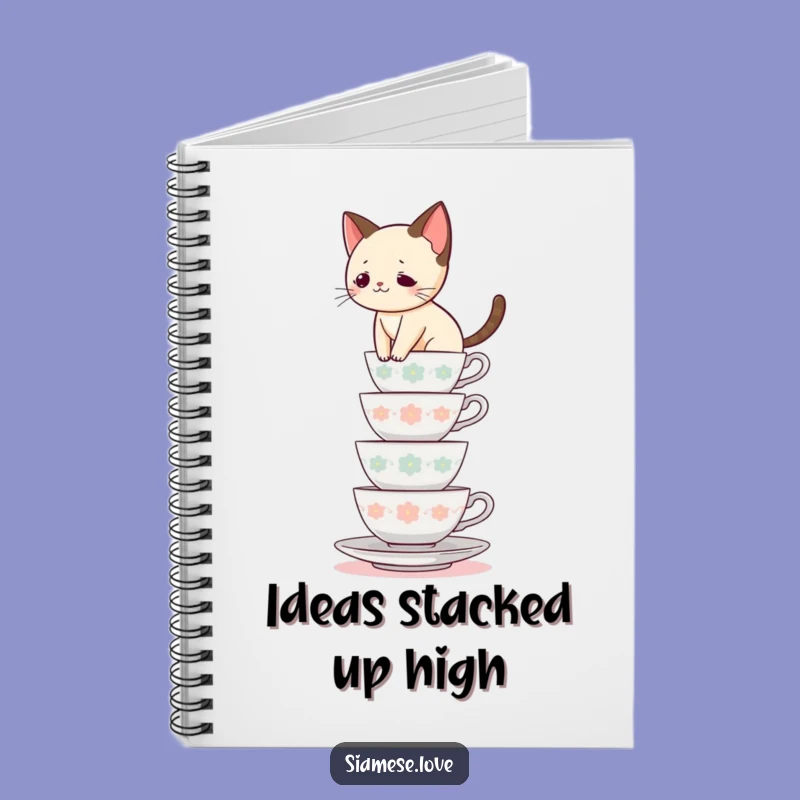 Funny Siamese Cat Teacup Balance Notebook - Hilarious Feline Journal Gift!