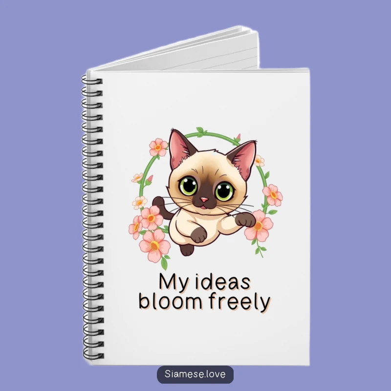 Funny Siamese Cat Flower Notebook - Elegant Leap Journal Gift