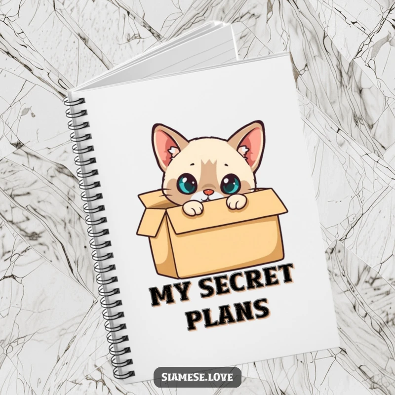 Funny Notebook: A curious Siamese cat peeking from a cardboard box, ready to record your most inquisitive thoughts.