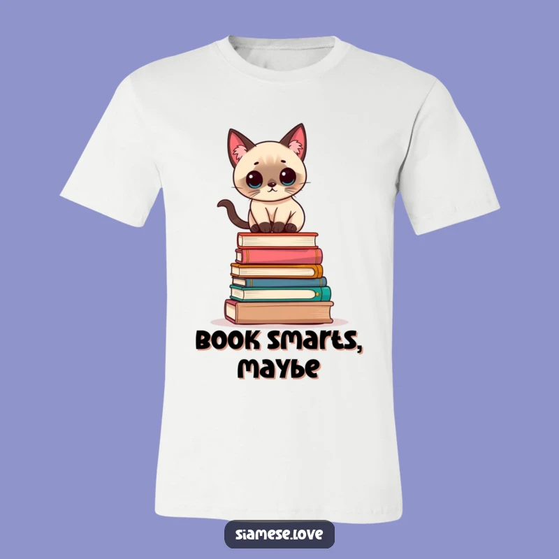 Funny Kawaii Siamese Cat Books T-Shirt: Smart & Silly Style