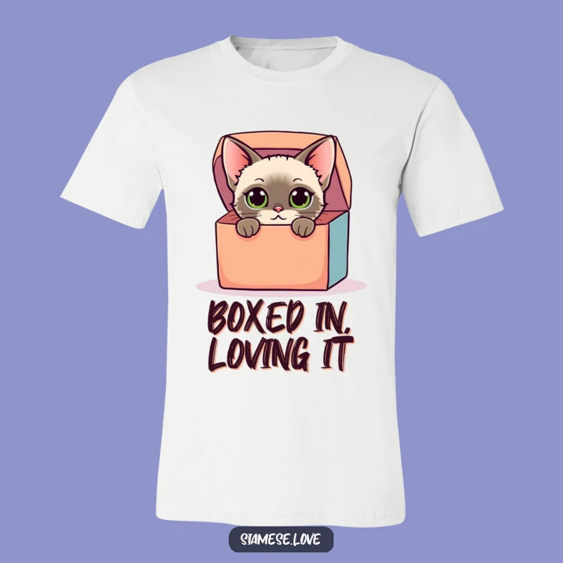 Funny Siamese Cat Box Peek T-Shirt: Curious & Colorful Tee for Cat Fans