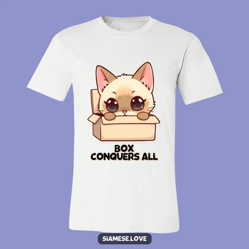 Funny Siamese Cat Box Curiosity T-Shirt: Wide-Eyed Wonder Tee