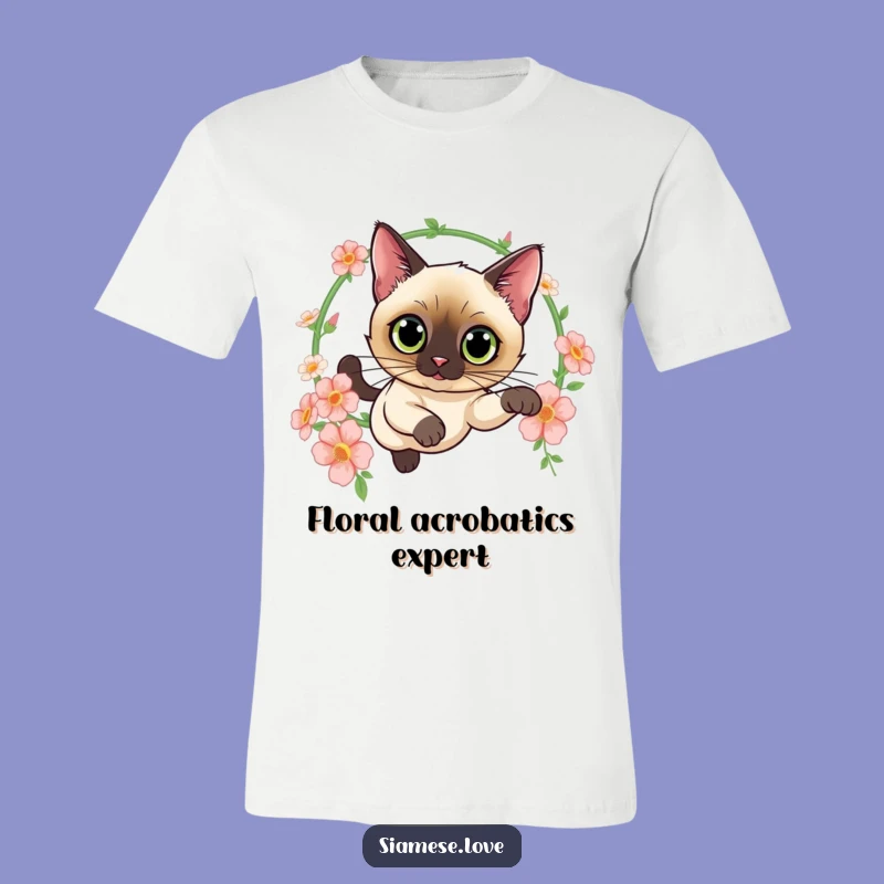 Funny Siamese Cat Flower Leap T-Shirt - Curious Elegance Tee