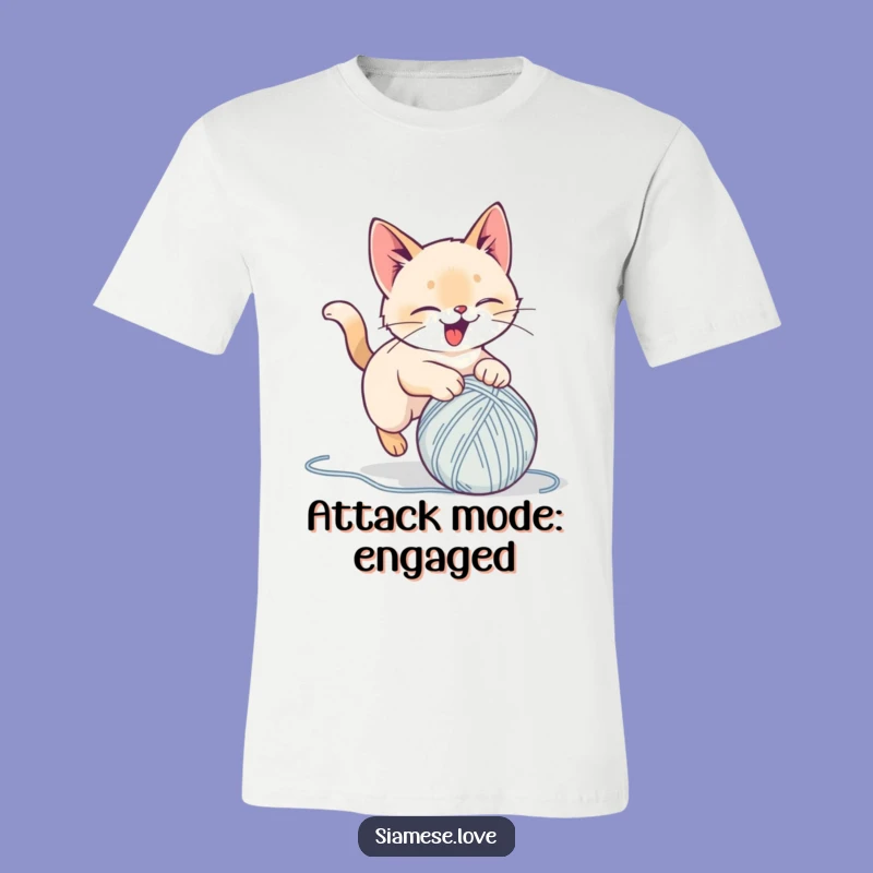 Funny Siamese Cat Yarn Pounce T-Shirt: Playful Delight Tee for Cat Fans