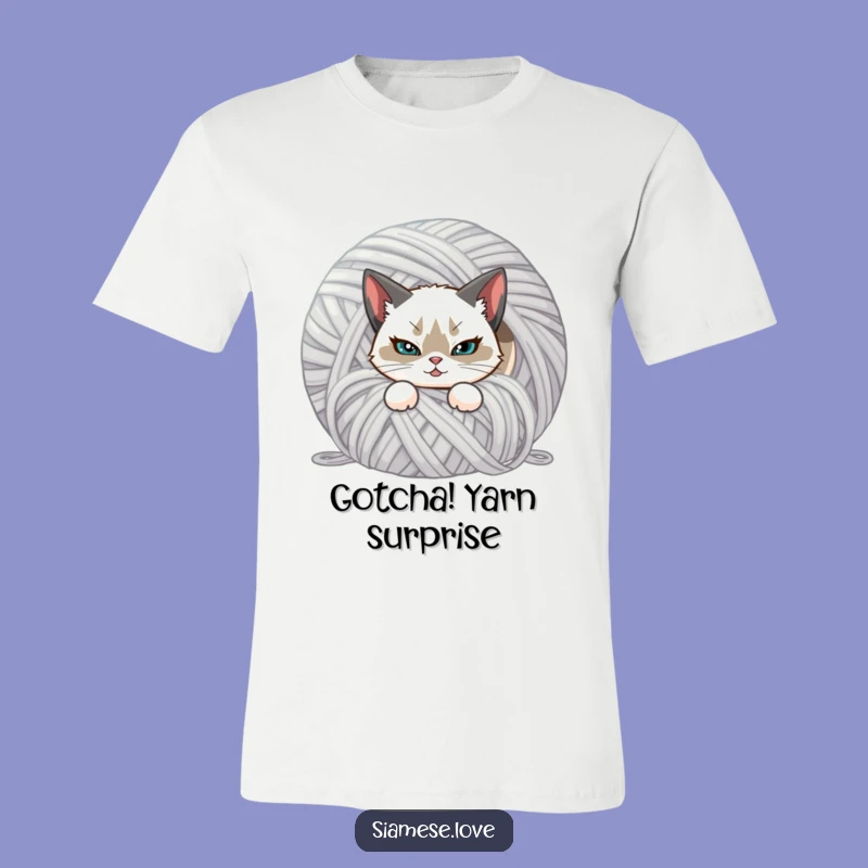 Funny Siamese Cat T-Shirt: Mischievous Yarn Hide-and-Seek Fun