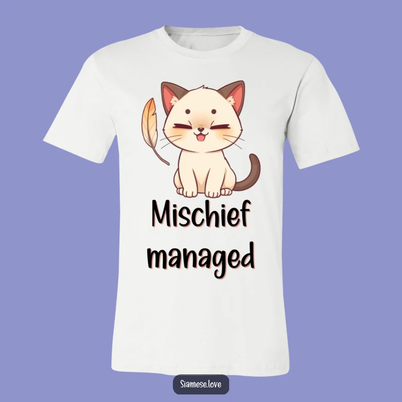 Funny Siamese Cat Feather Play T-Shirt - Mischievous Cartoon Tee Gift