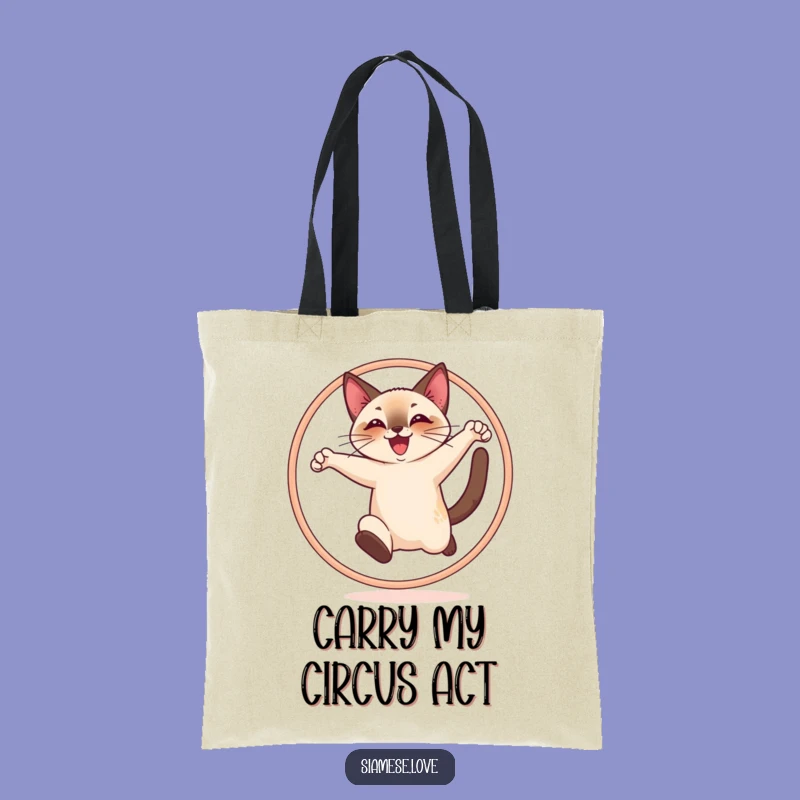 Funny Siamese Cat Tote Bag - Joyful Hoop Leap Design, Practical Funny Gift