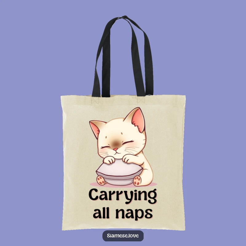 Funny Siamese Cat Tote Bag: Cute Kawaii Kitty Nuzzling Cushion - Stylish & Humorous Accessory