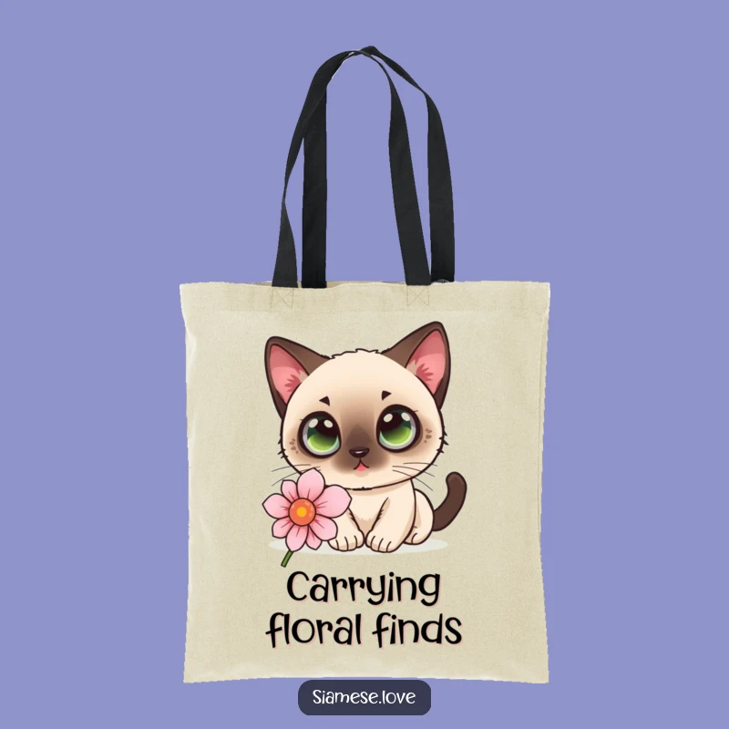 Funny Cat Flower Tote Bag - Kawaii Siamese Carryall, Perfect Gift!