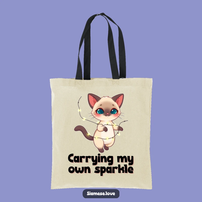 Funny Siamese Cat Twirling Lights Tote Bag - Festive Feline Accessory Gift!