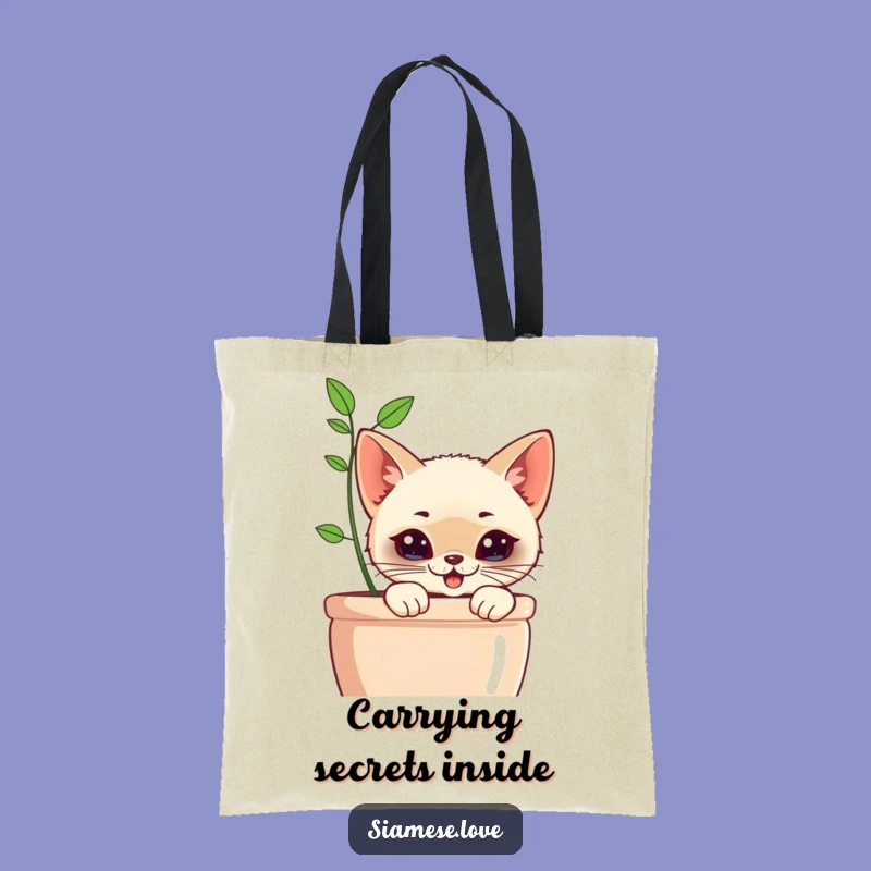 Funny Kawaii Siamese Cat Planter Tote Bag: Stylish and Sneaky Funny Gift