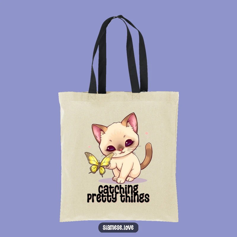 Funny Kawaii Siamese Cat Butterfly Tote Bag: Stylish and Playful Funny Gift