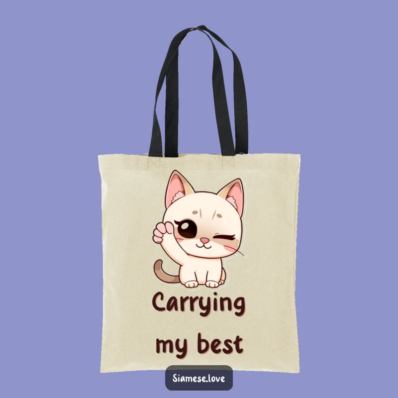 Funny Siamese Cat Tote Bag: Winking Wave - A Hilarious Greeting Gift!