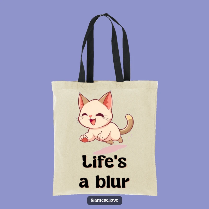 Funny Siamese Cat Tote Bag: Tail Chasing Blur - A Hilarious Gift!