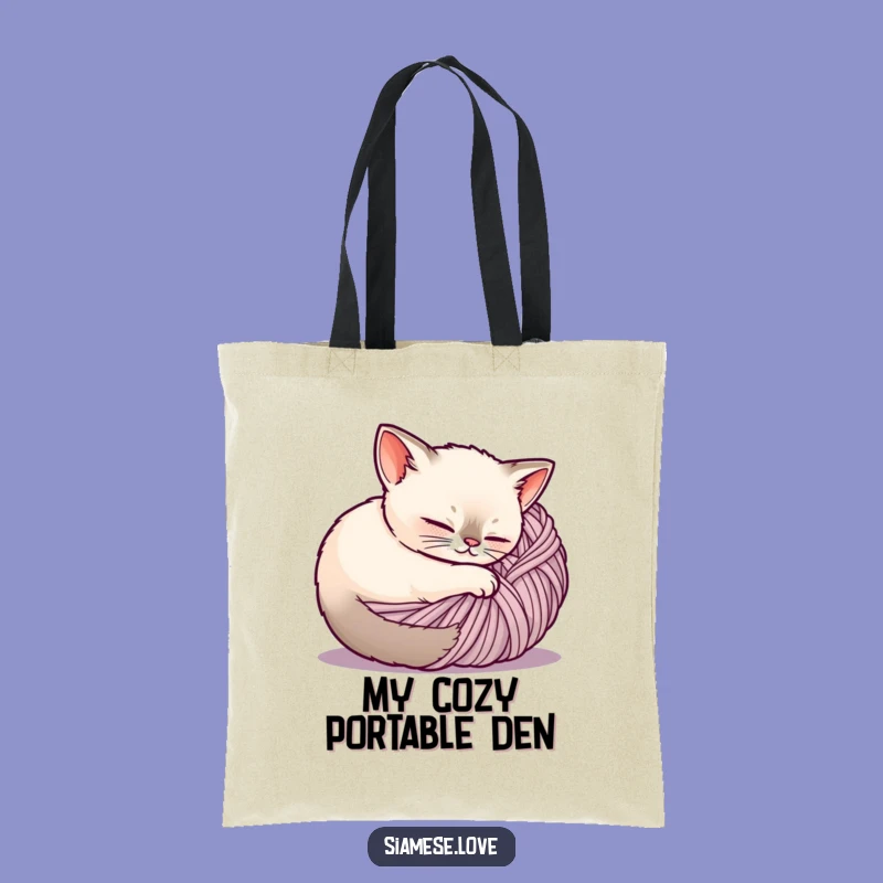 Funny Siamese Cat Tote Bag - Cozy Yarn Ball Shopping Bag